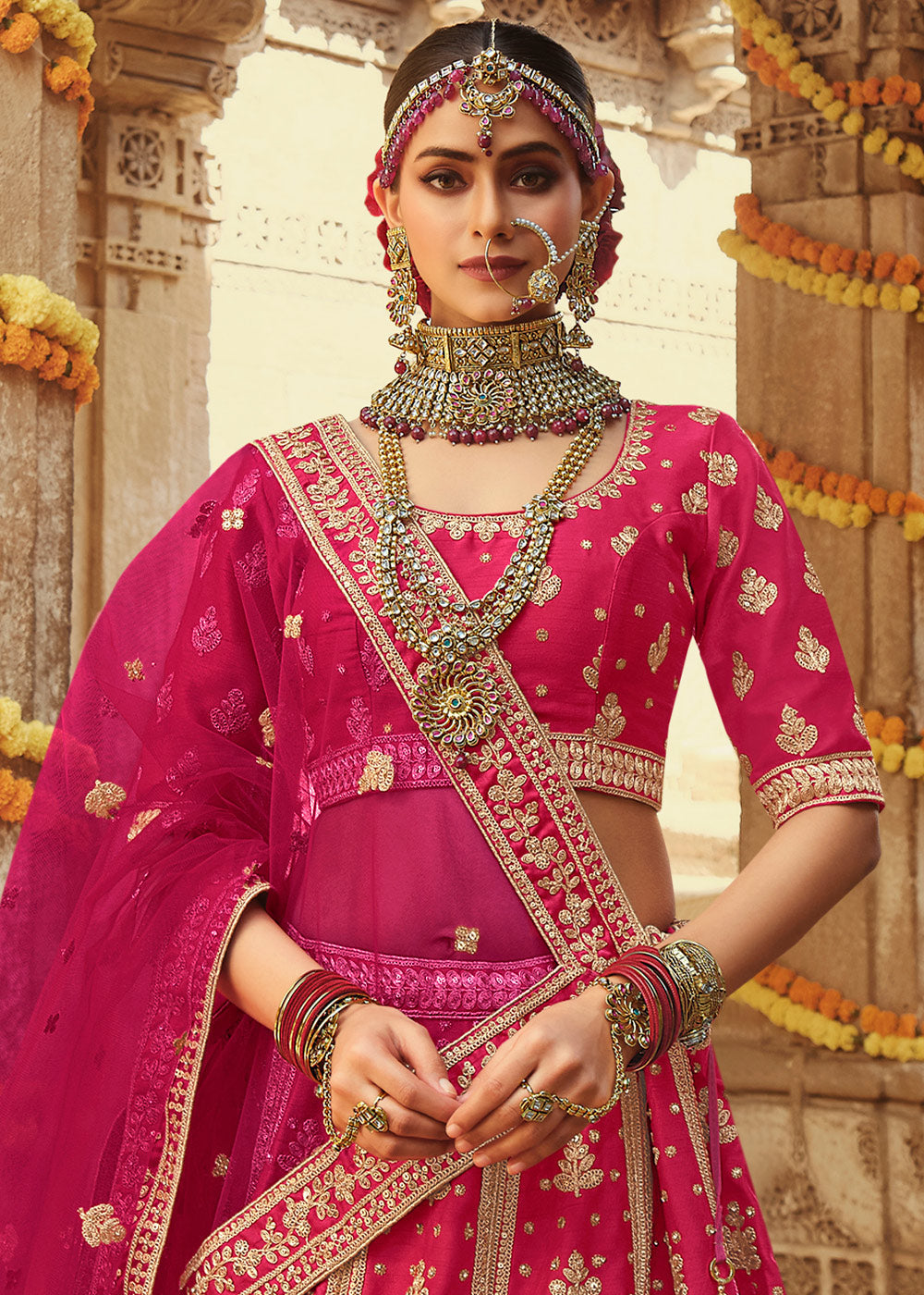 Shiraz Pink Silk Lehenga Choli With Heavy Zari Embroidery