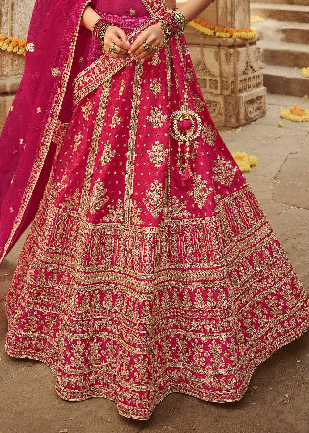 Shiraz Pink Silk Lehenga Choli With Heavy Zari Embroidery