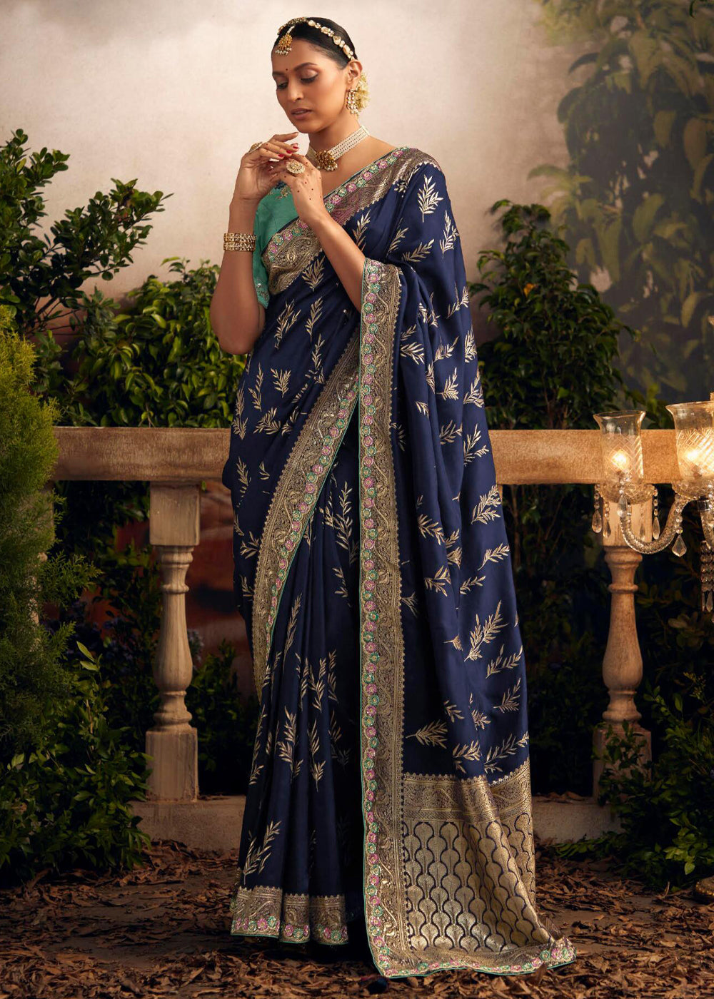 Navy Blue Woven Banarasi Designer Silk Saree