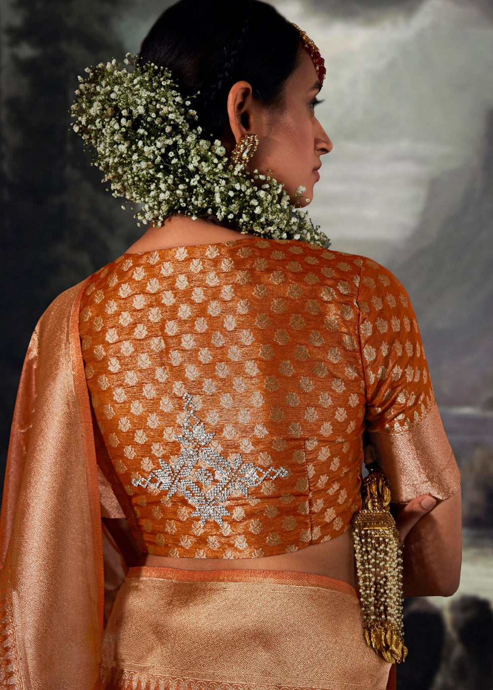 Chardonnay Orange Woven Banarasi Organza Silk Saree