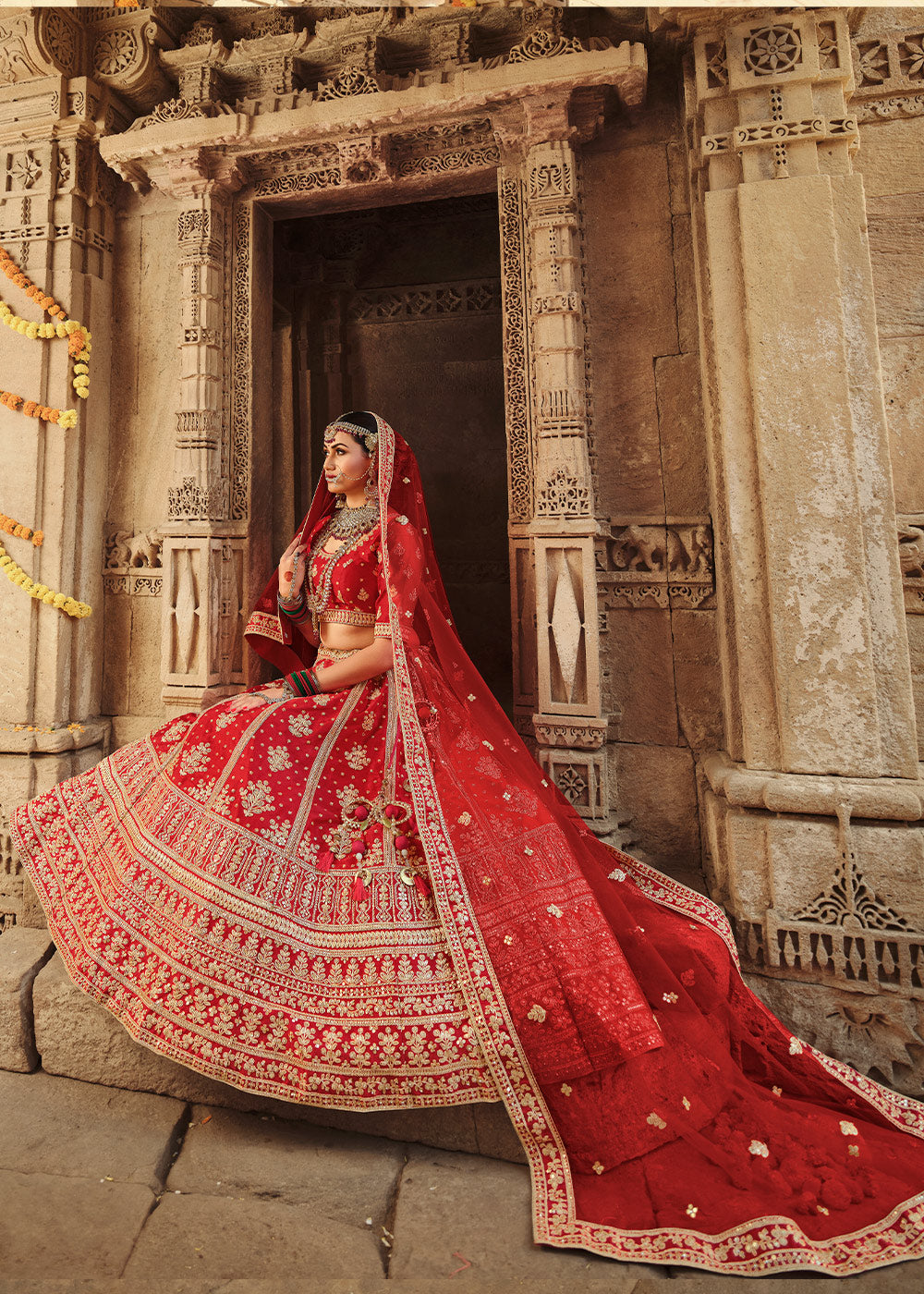 Red Salsa Silk Lehenga Choli With Heavy Zari Embroidery