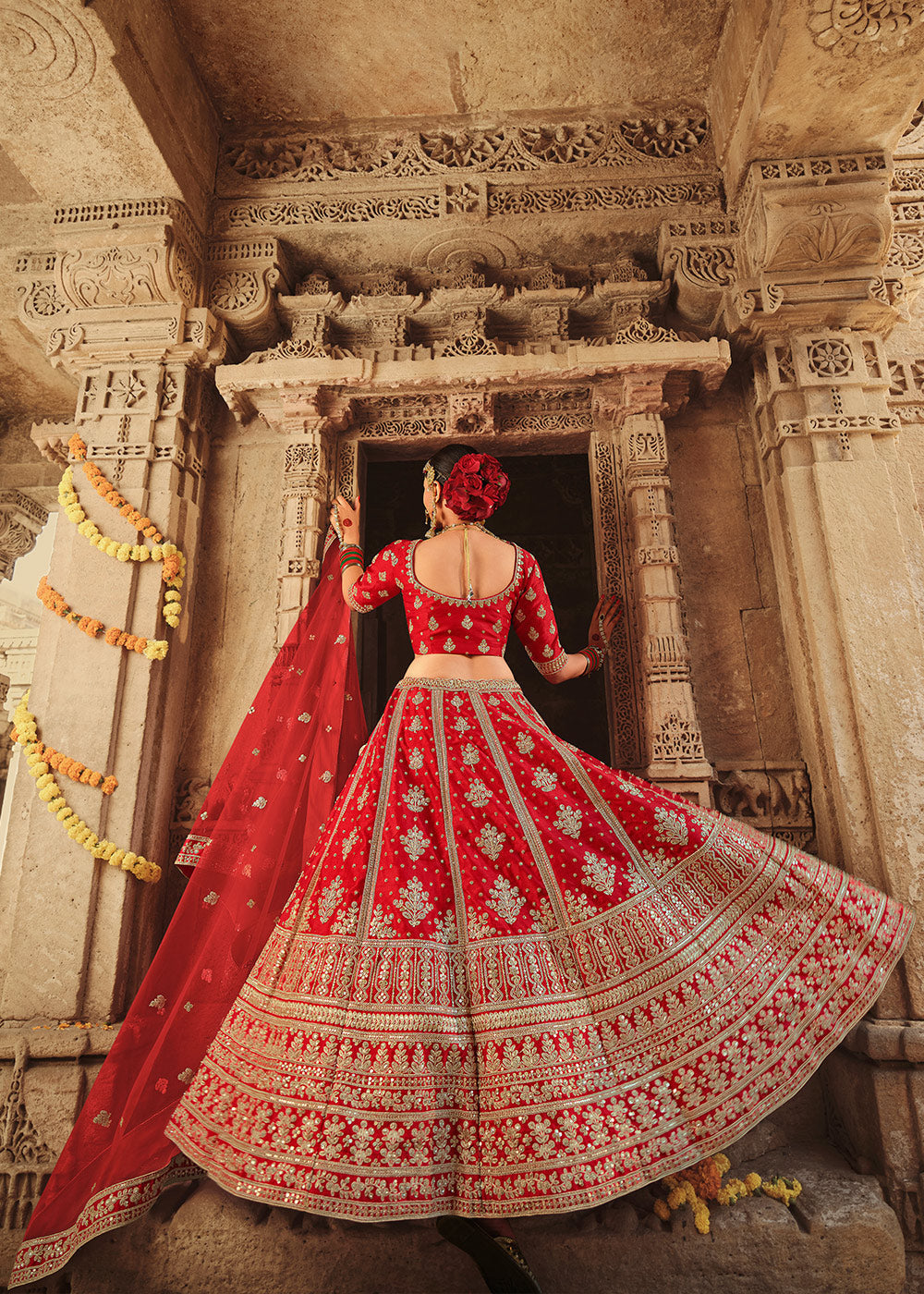 Red Salsa Silk Lehenga Choli With Heavy Zari Embroidery