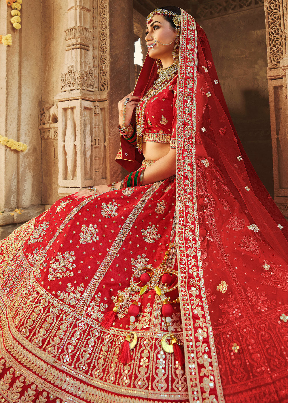 Red Salsa Silk Lehenga Choli With Heavy Zari Embroidery