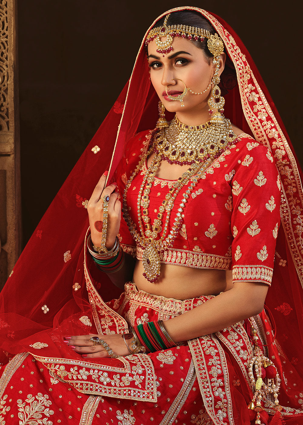 Red Salsa Silk Lehenga Choli With Heavy Zari Embroidery