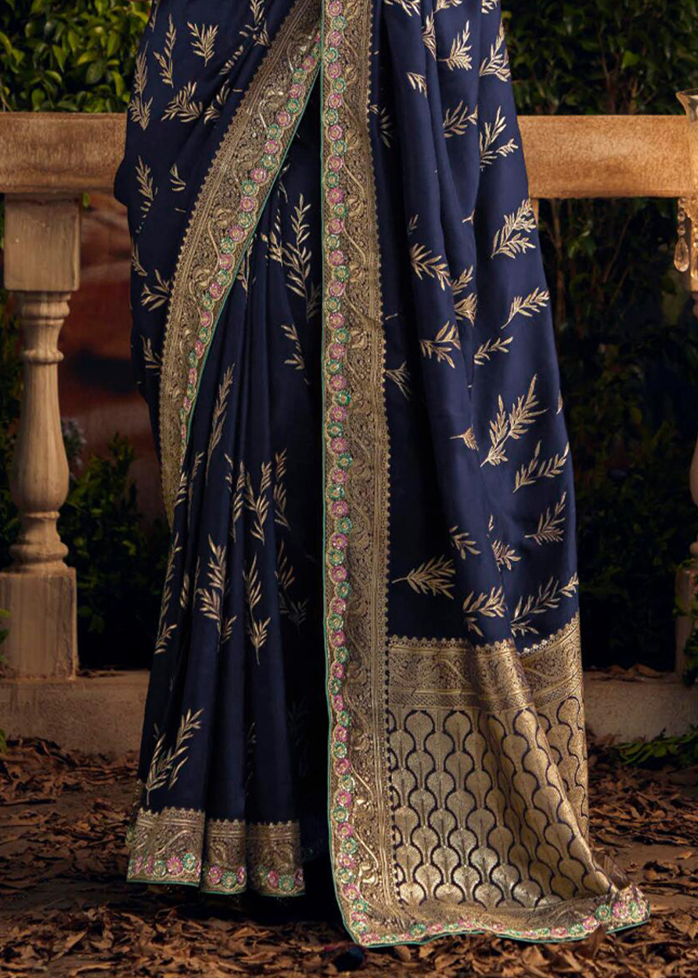 Navy Blue Woven Banarasi Designer Silk Saree