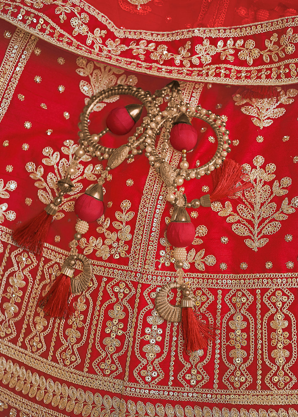 Red Salsa Silk Lehenga Choli With Heavy Zari Embroidery