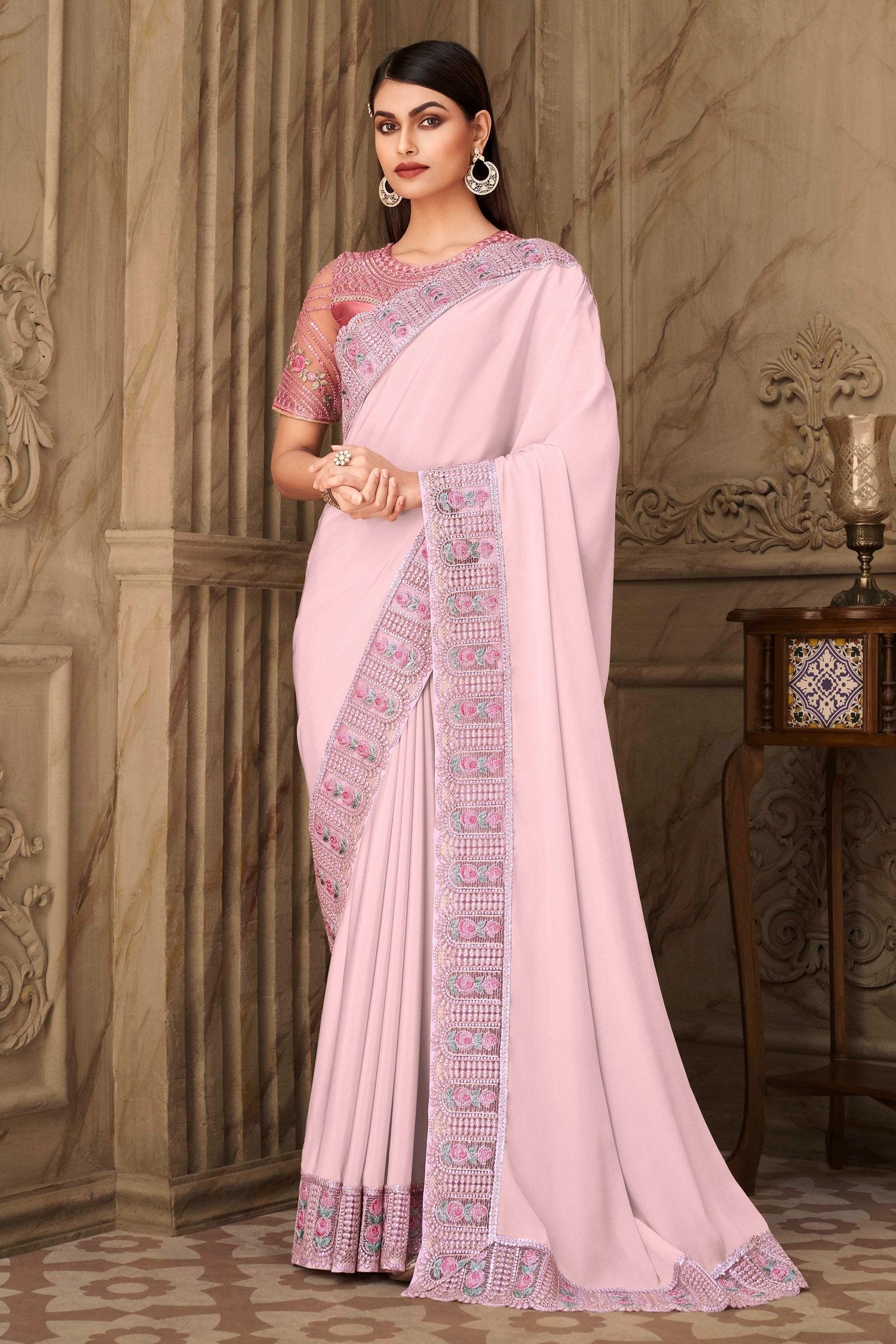 Cinderella Pink Designer Silk Saree