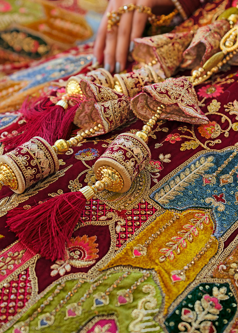 Burnt Umber Maroon Heavy Embroidered Velvet Lehenga