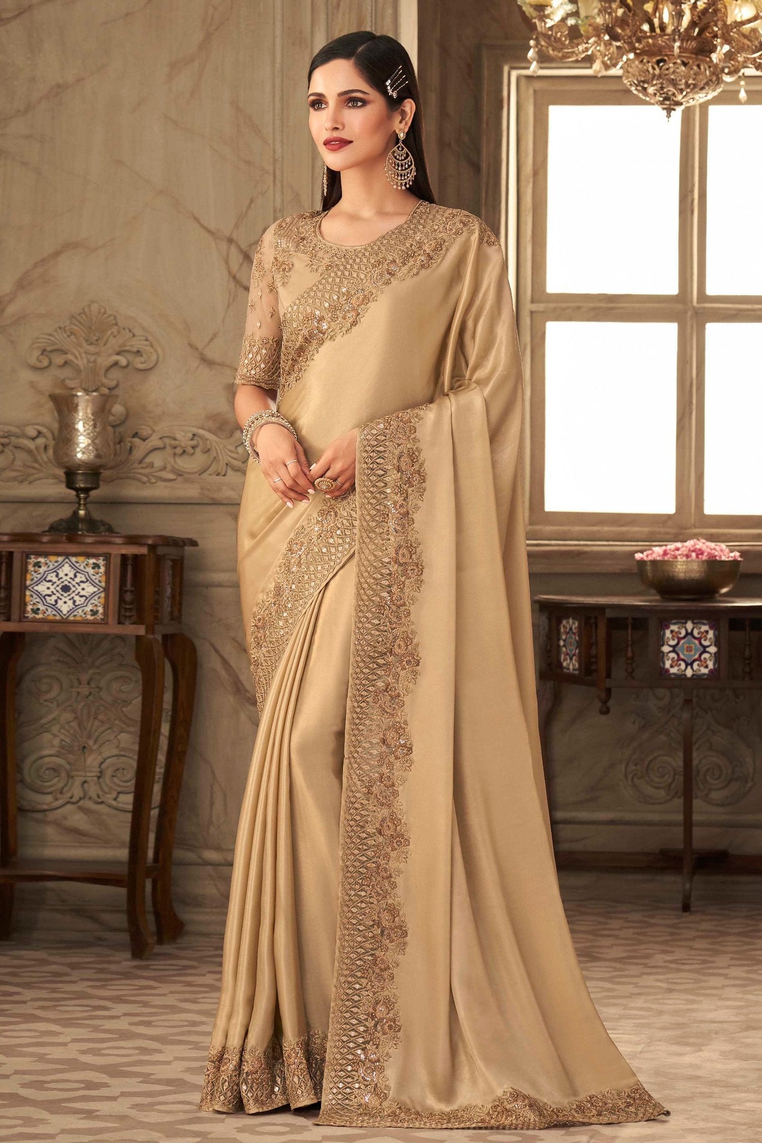 Gold Sand Designer Silk Saree