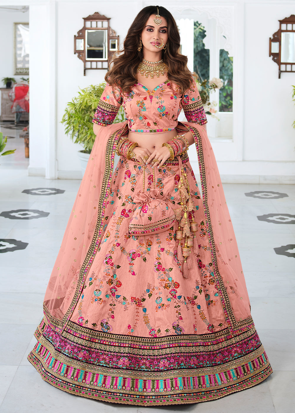 Contessa Pink Heavy Embroidered Silk Lehenga