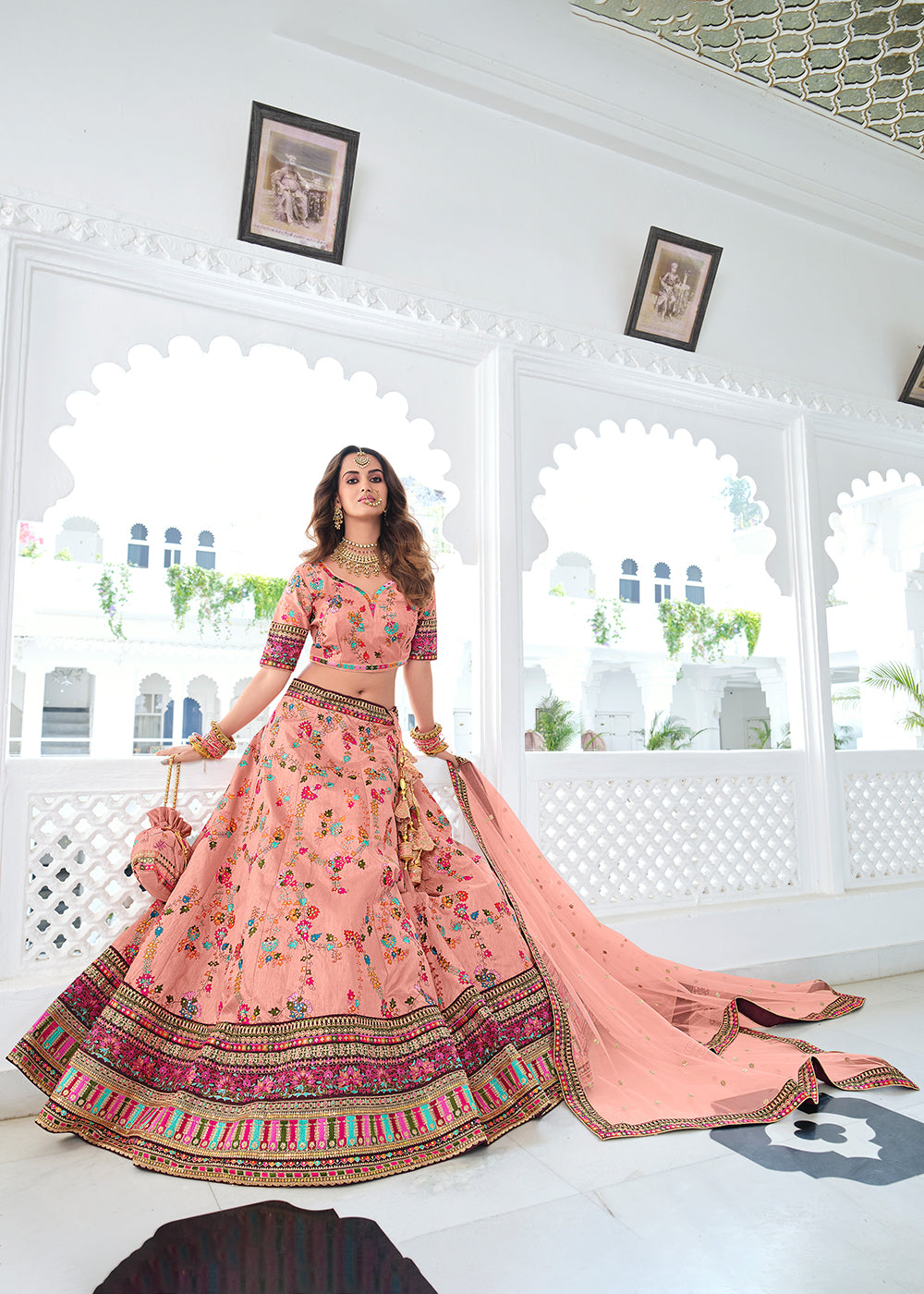 Contessa Pink Heavy Embroidered Silk Lehenga