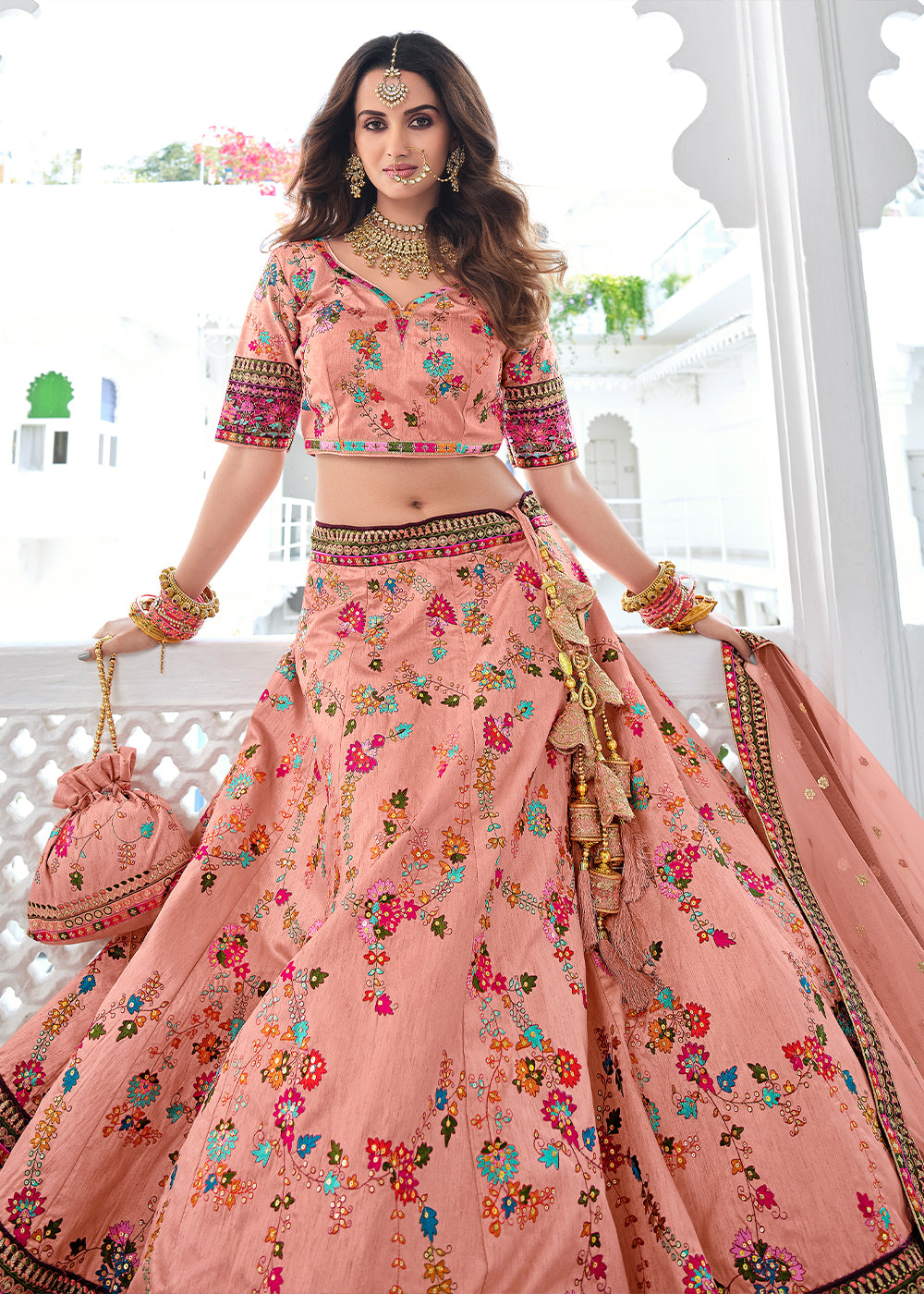 Contessa Pink Heavy Embroidered Silk Lehenga