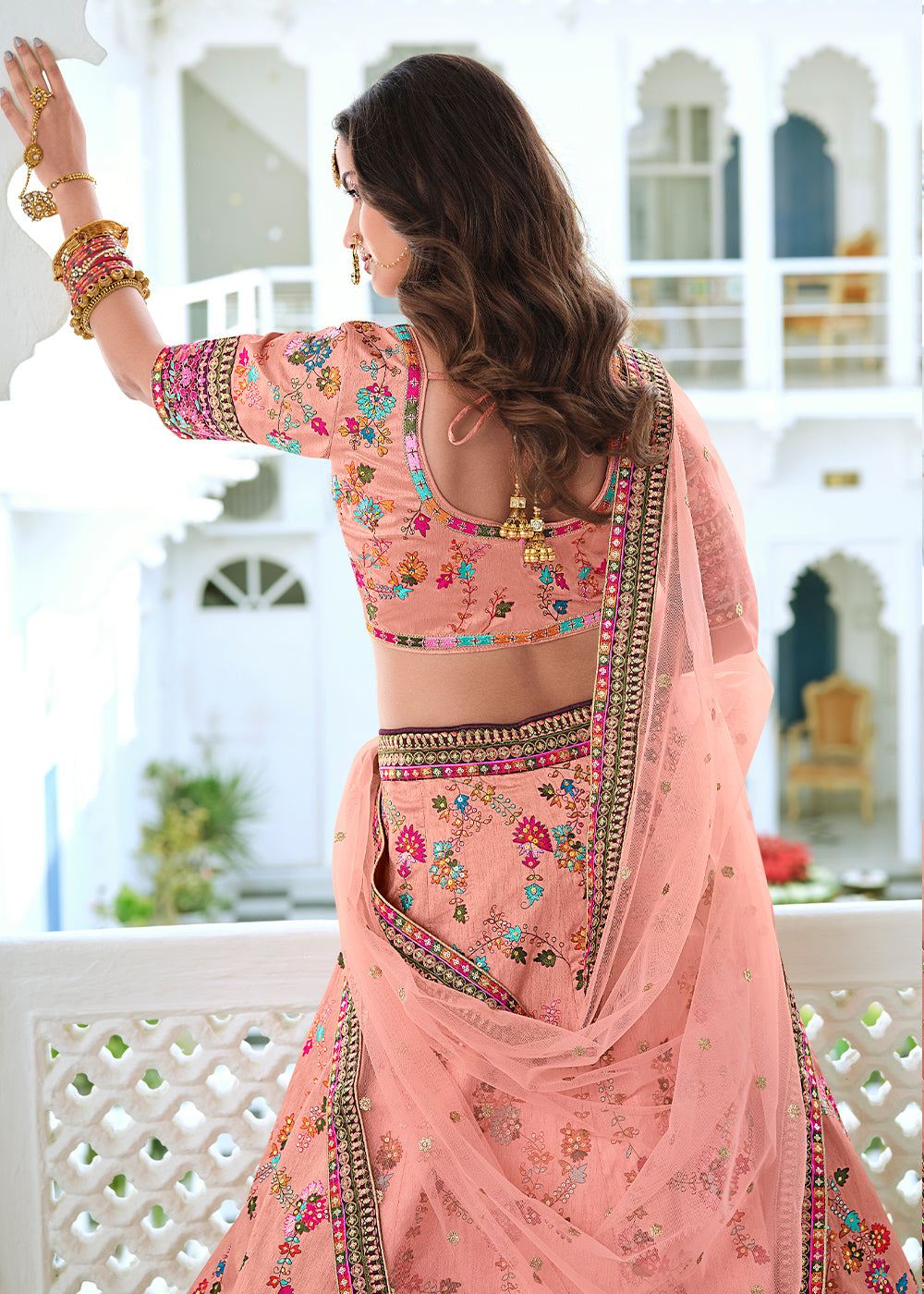 Contessa Pink Heavy Embroidered Silk Lehenga