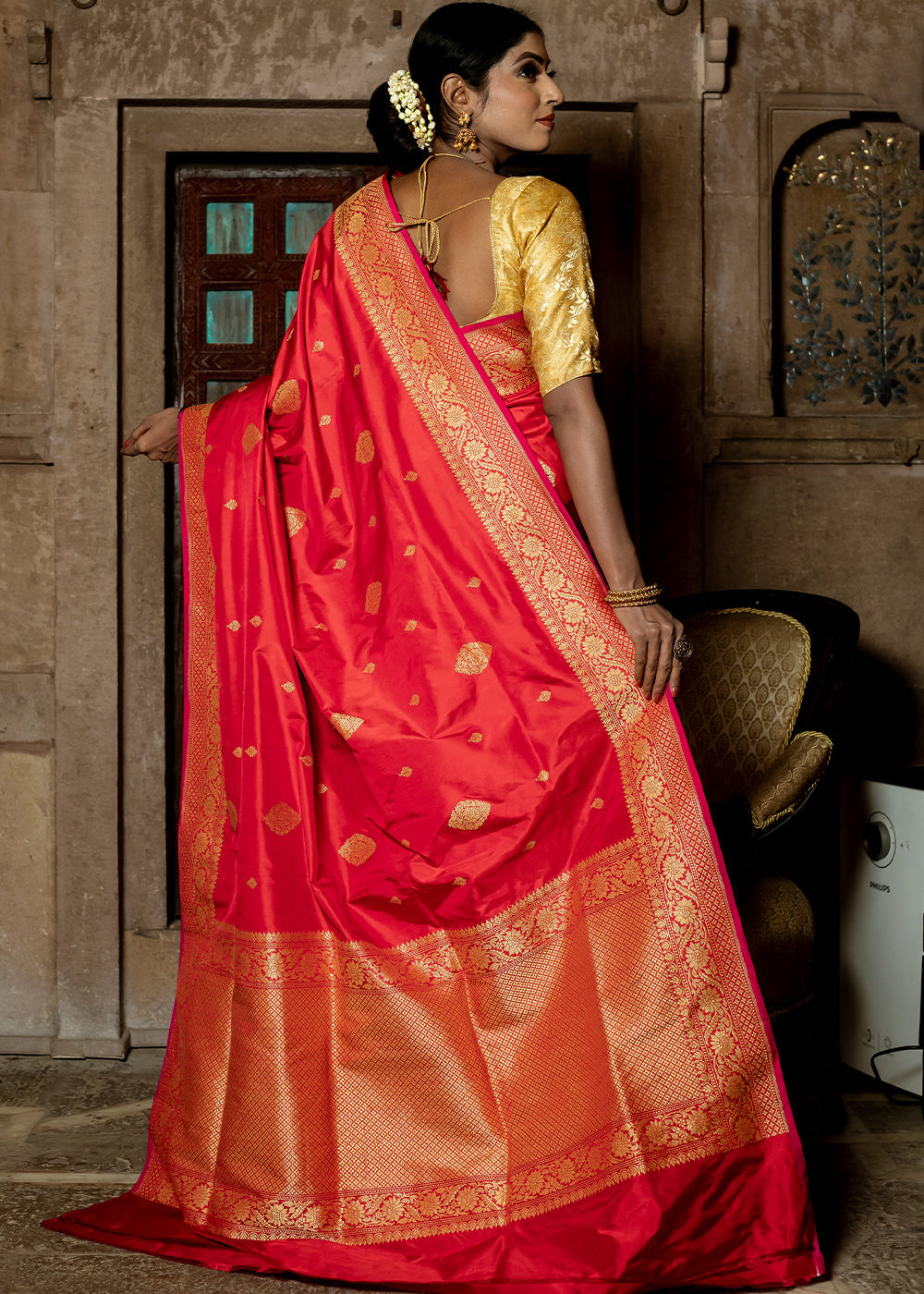 Monza Red Hand Woven Katan Pure Silk Saree