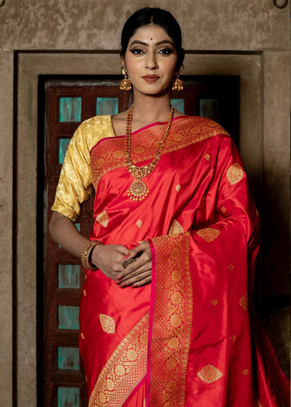 Monza Red Hand Woven Katan Pure Silk Saree