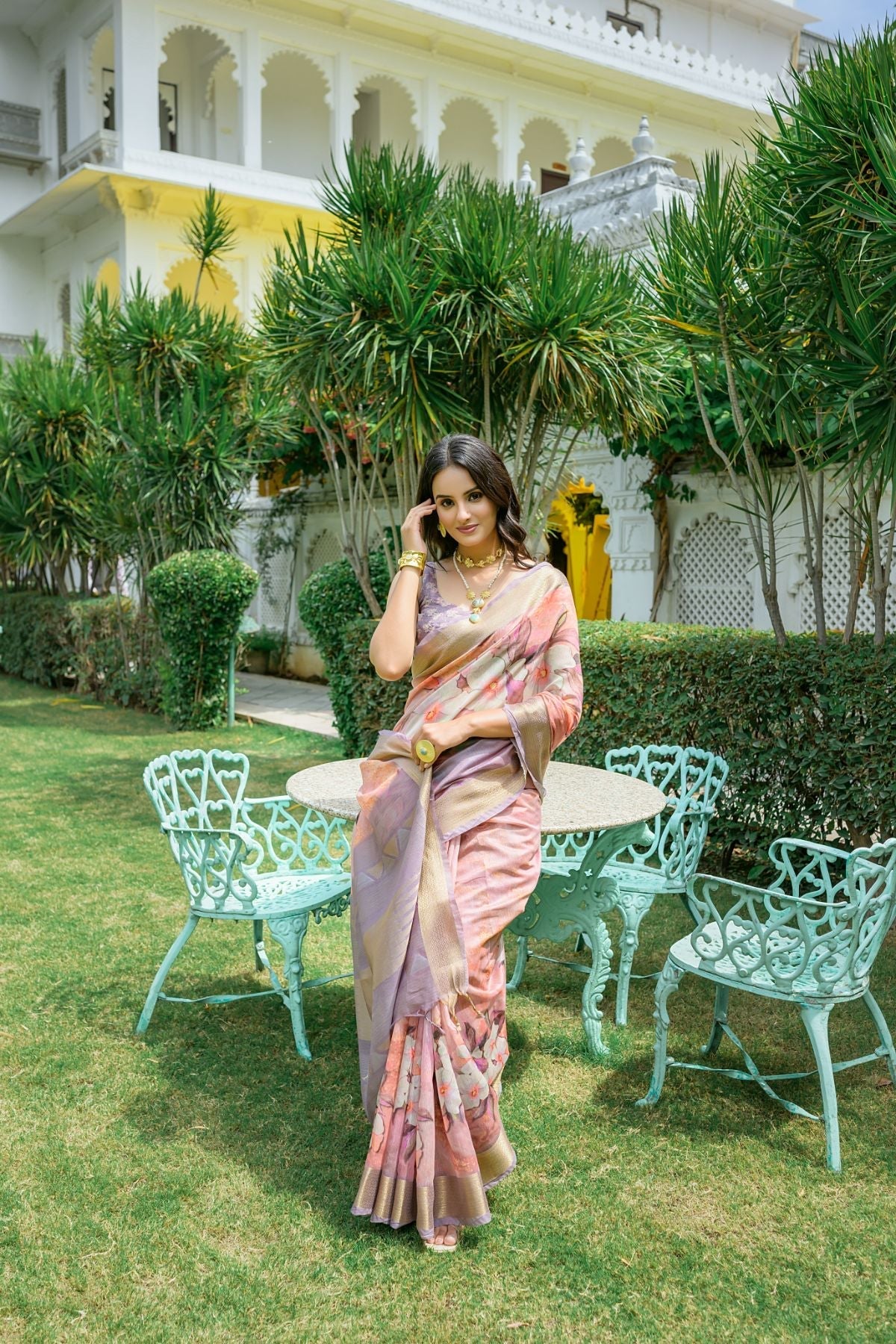 Cavern Pink Printed Cotton Saree