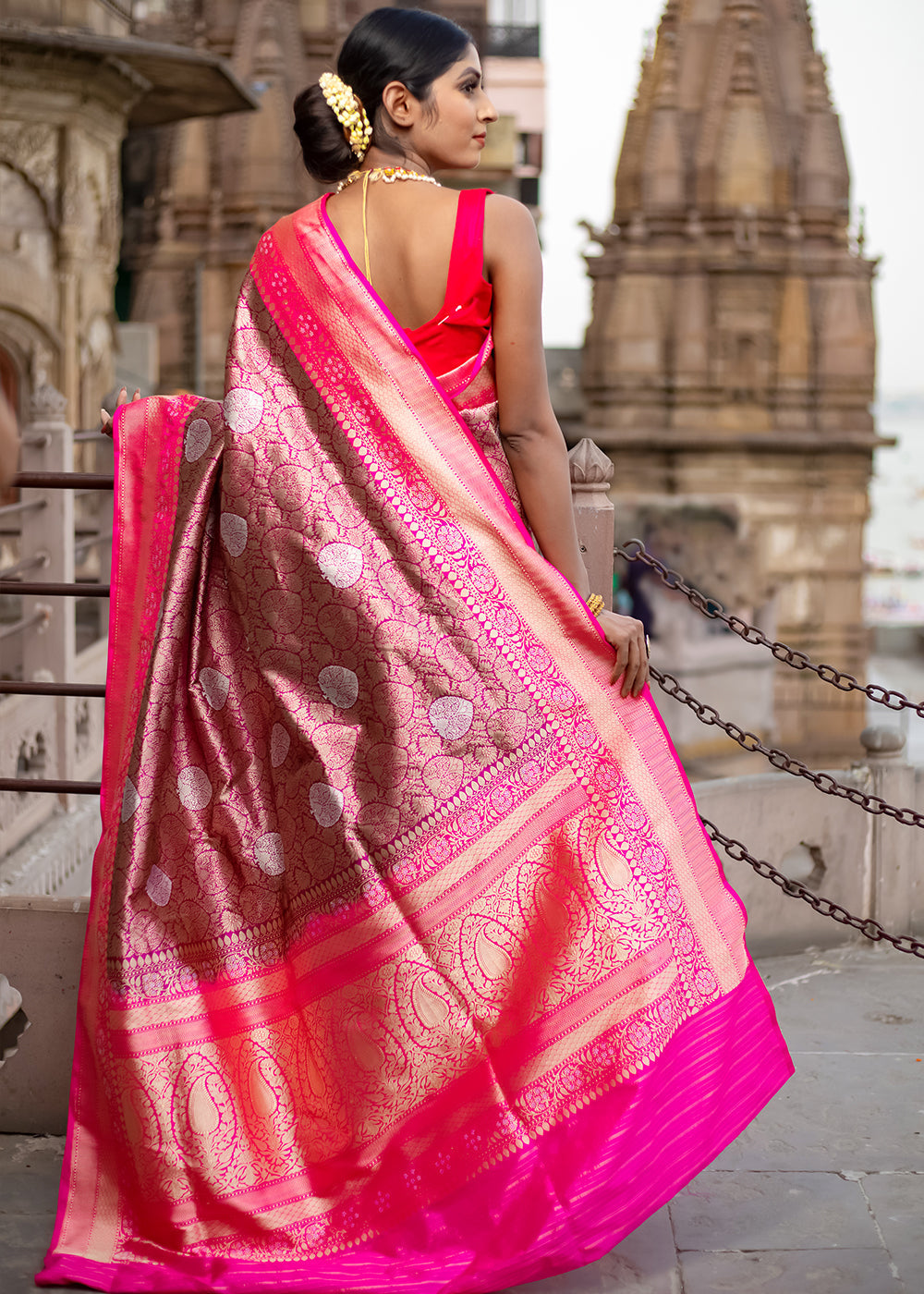 French Shine Pink Hand Woven Katan Pure Silk Saree