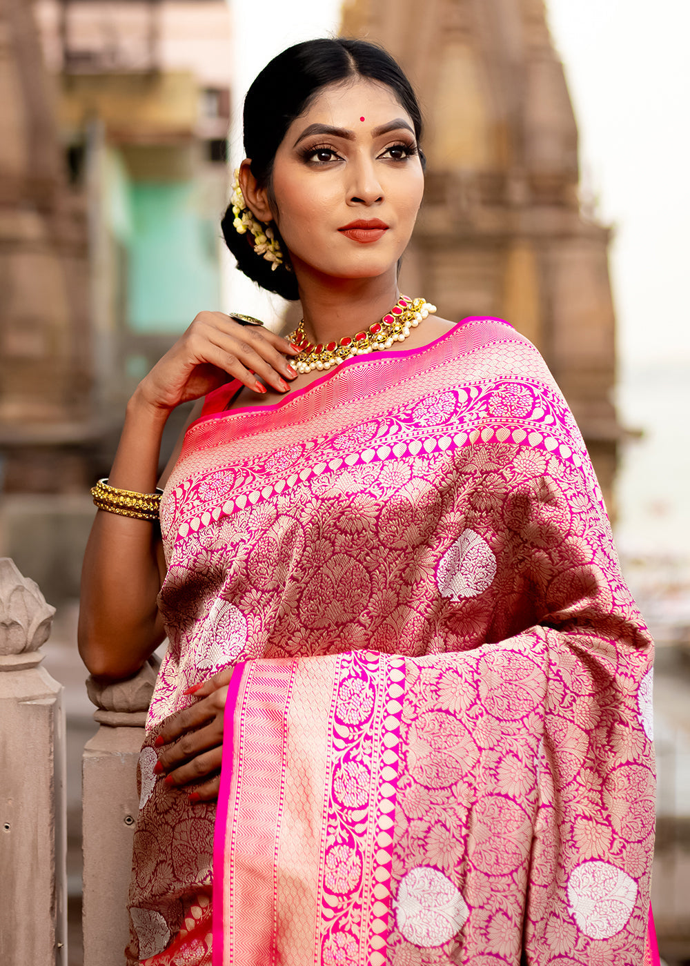 French Shine Pink Hand Woven Katan Pure Silk Saree