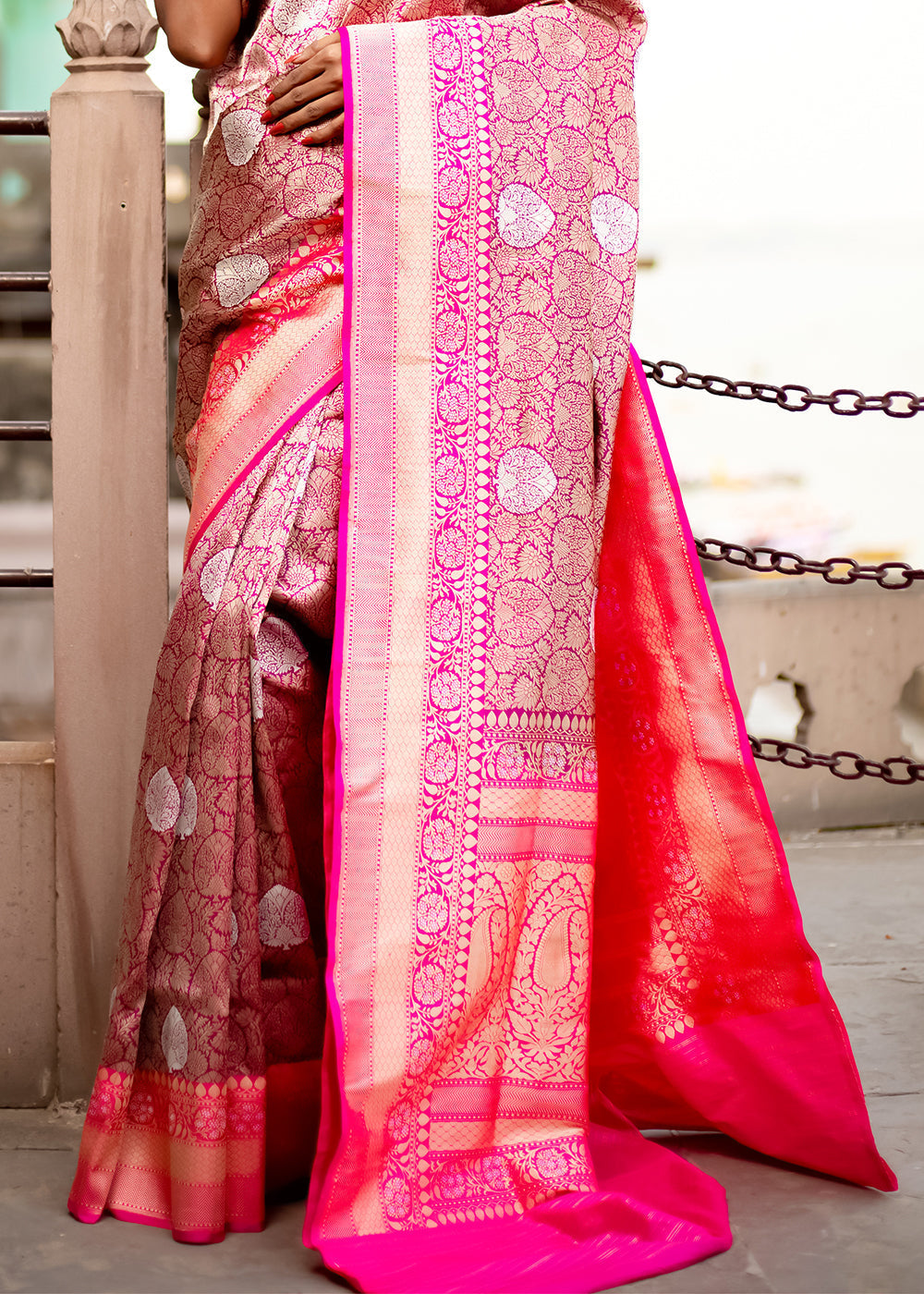 French Shine Pink Hand Woven Katan Pure Silk Saree