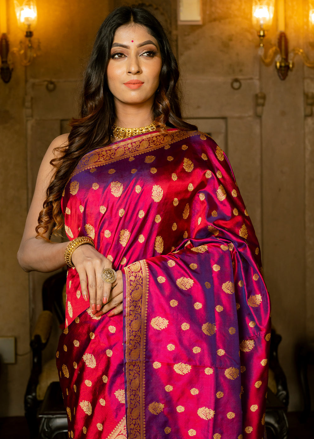 Dark Blush Purple Hand Woven Katan Pure Silk Saree