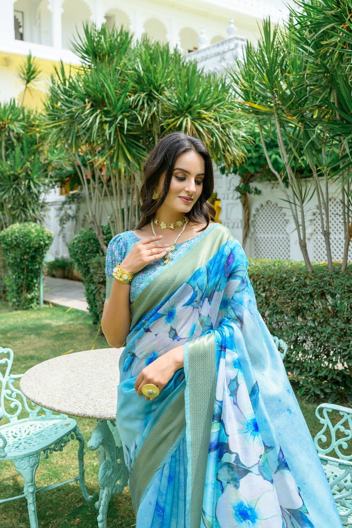 Hippie Blue Printed Cotton Saree