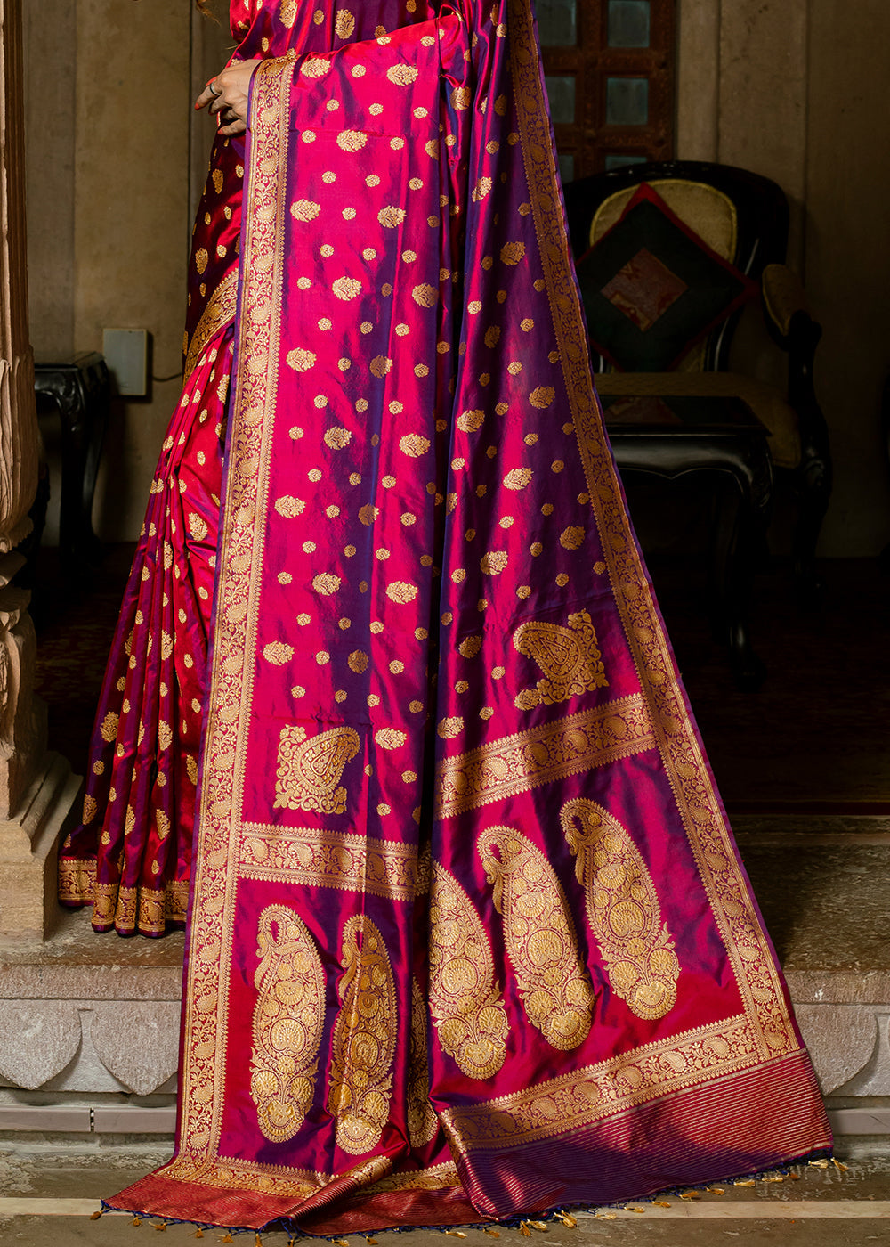 Dark Blush Purple Hand Woven Katan Pure Silk Saree