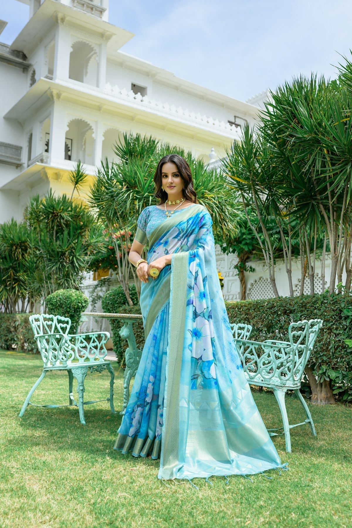 Hippie Blue Printed Cotton Saree