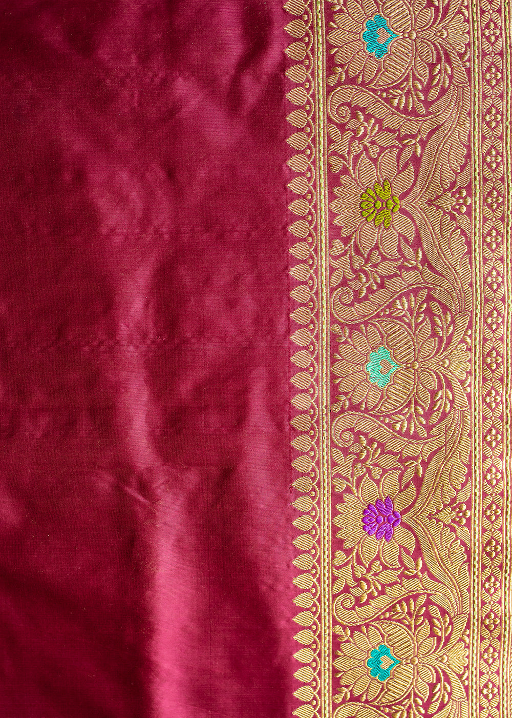 Apple Blossom Maroon Hand Woven Katan Pure Silk Saree