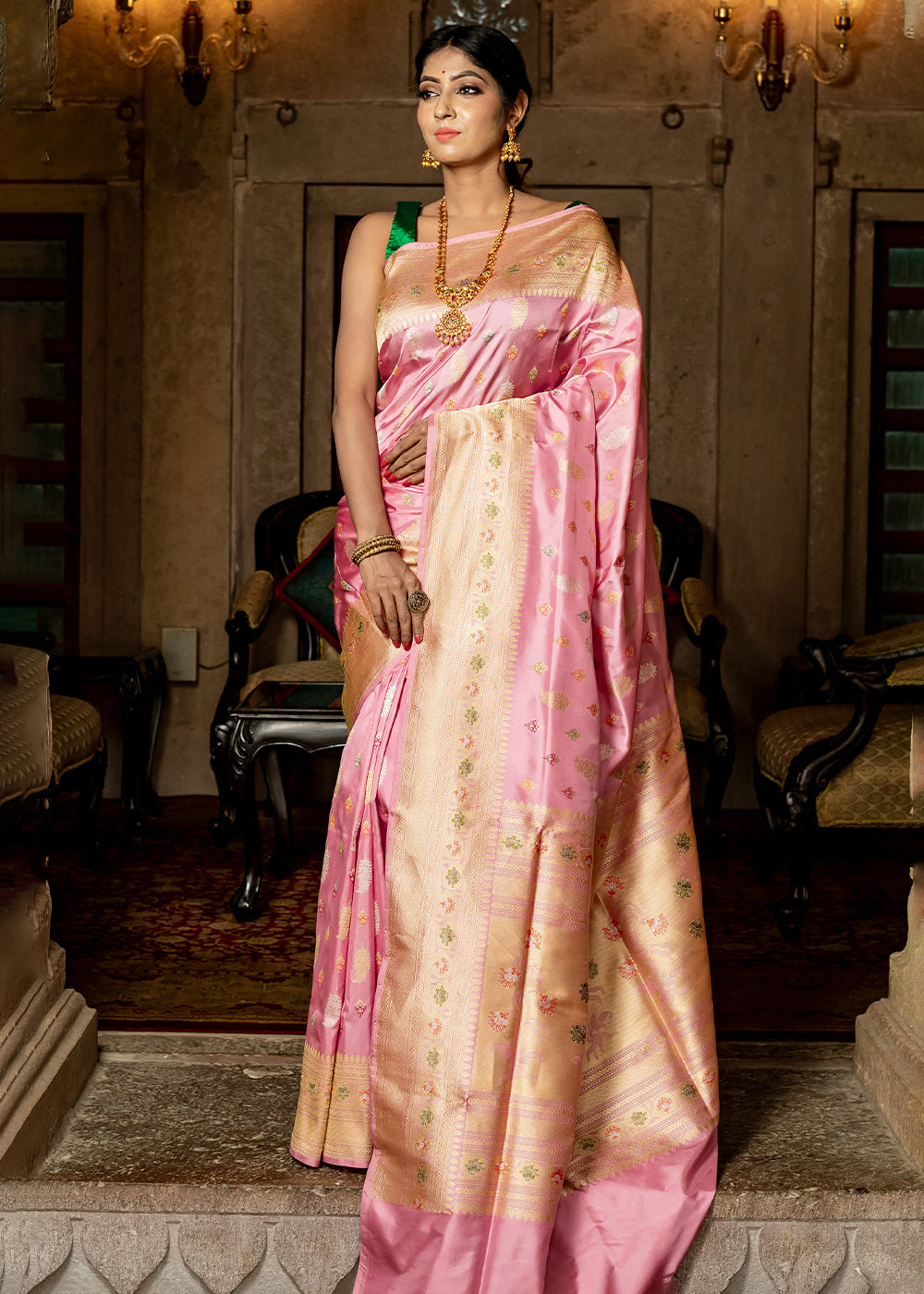 Sea Pink Hand Woven Katan Pure Silk Saree