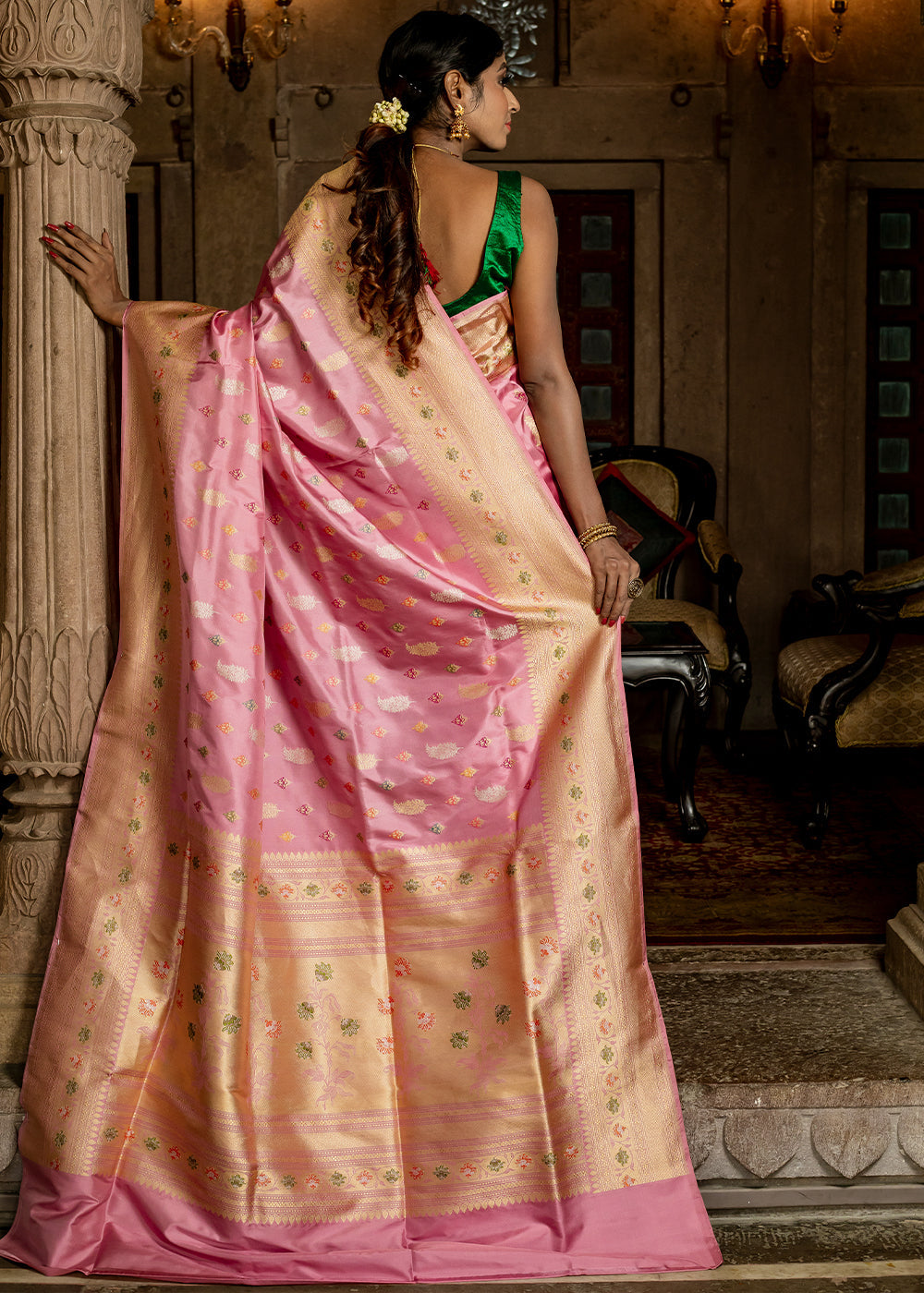 Sea Pink Hand Woven Katan Pure Silk Saree