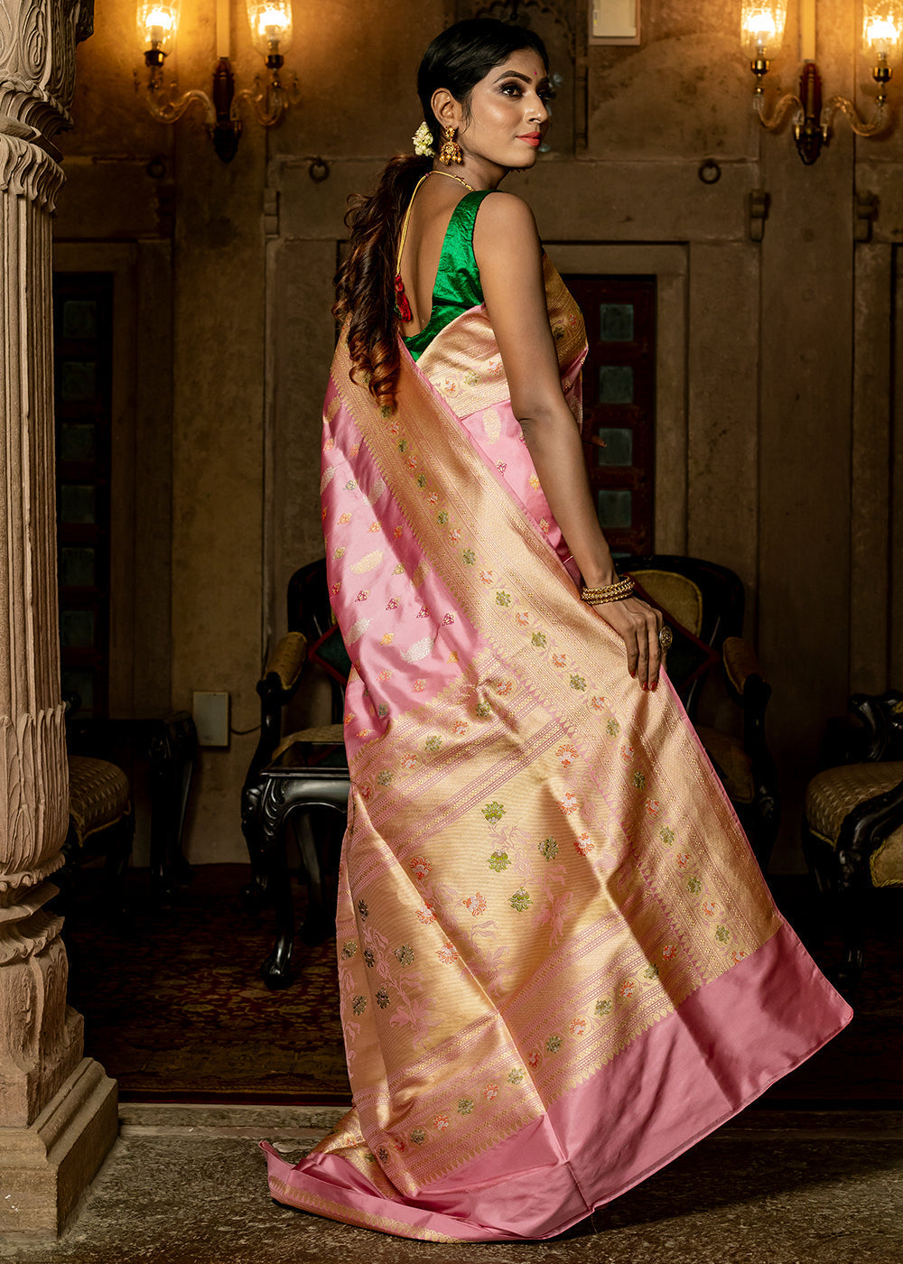 Sea Pink Hand Woven Katan Pure Silk Saree