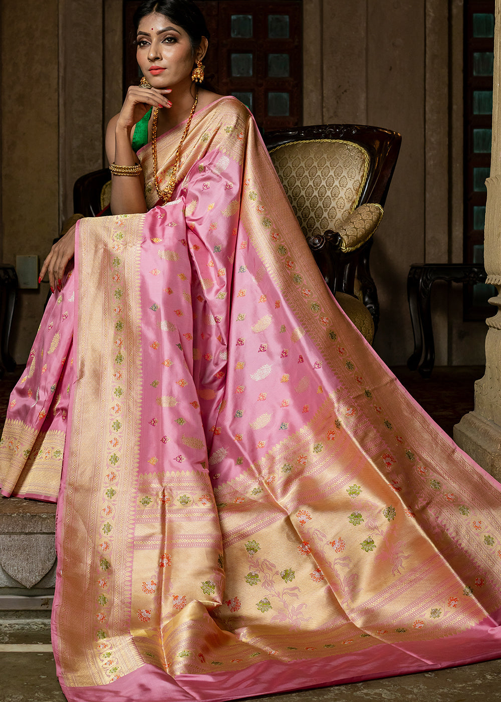 Sea Pink Hand Woven Katan Pure Silk Saree