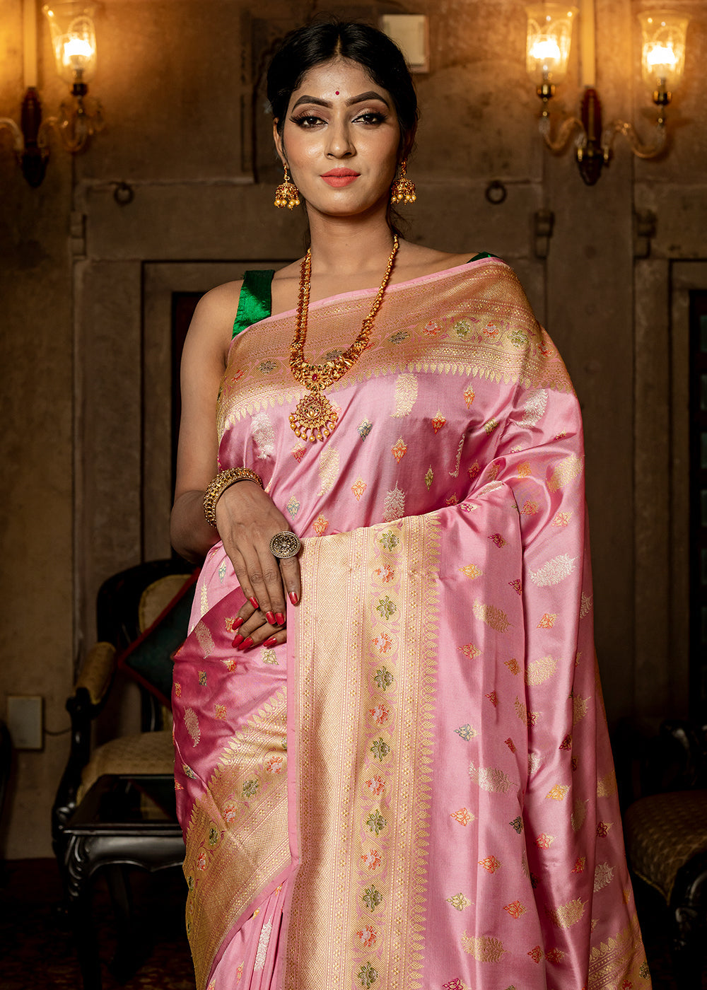 Sea Pink Hand Woven Katan Pure Silk Saree