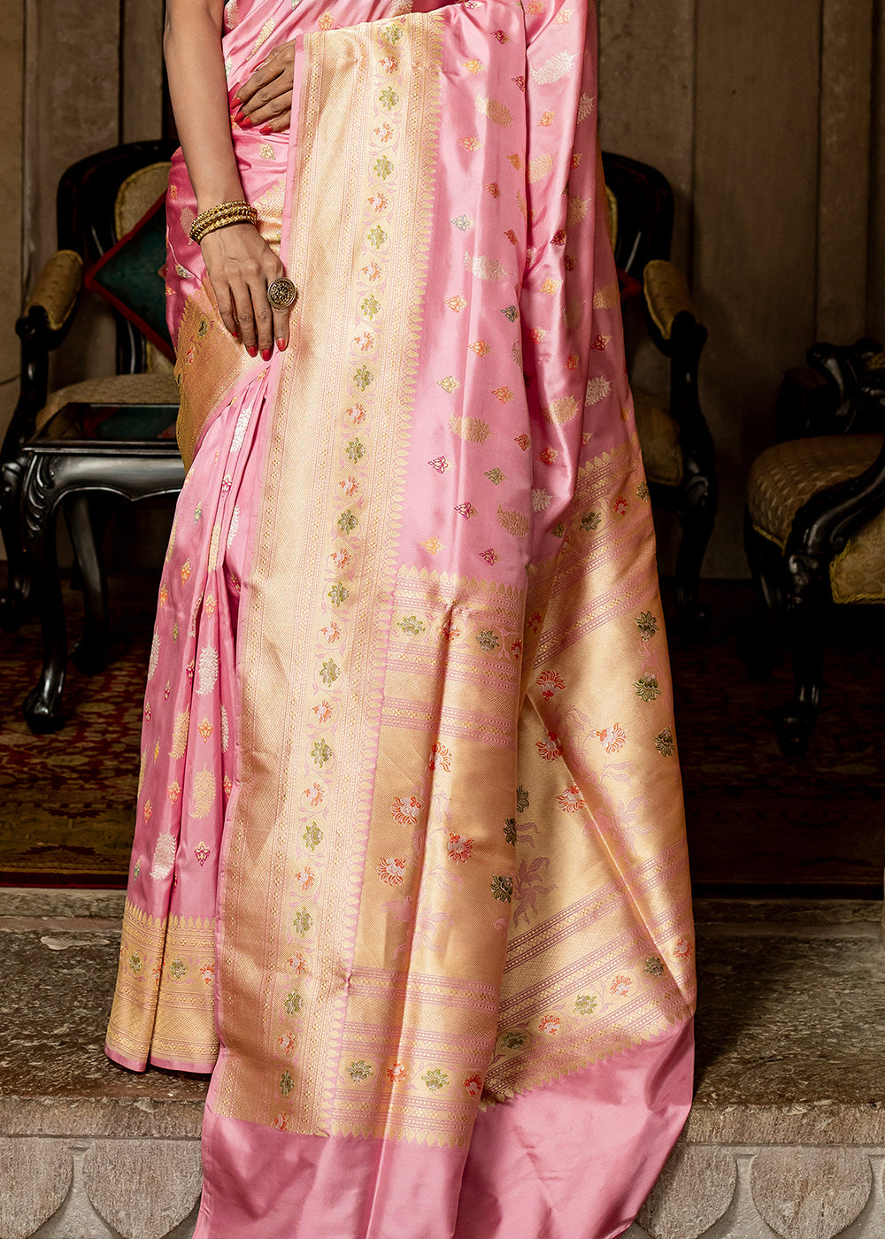 Sea Pink Hand Woven Katan Pure Silk Saree