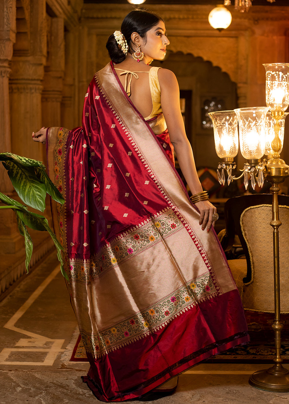 Merlot Red Hand Woven Katan Pure Silk Saree