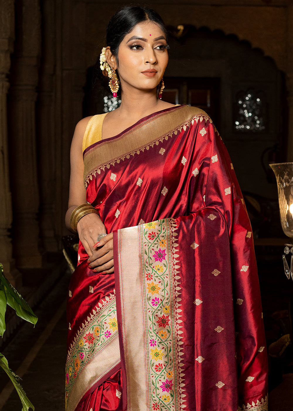 Merlot Red Hand Woven Katan Pure Silk Saree