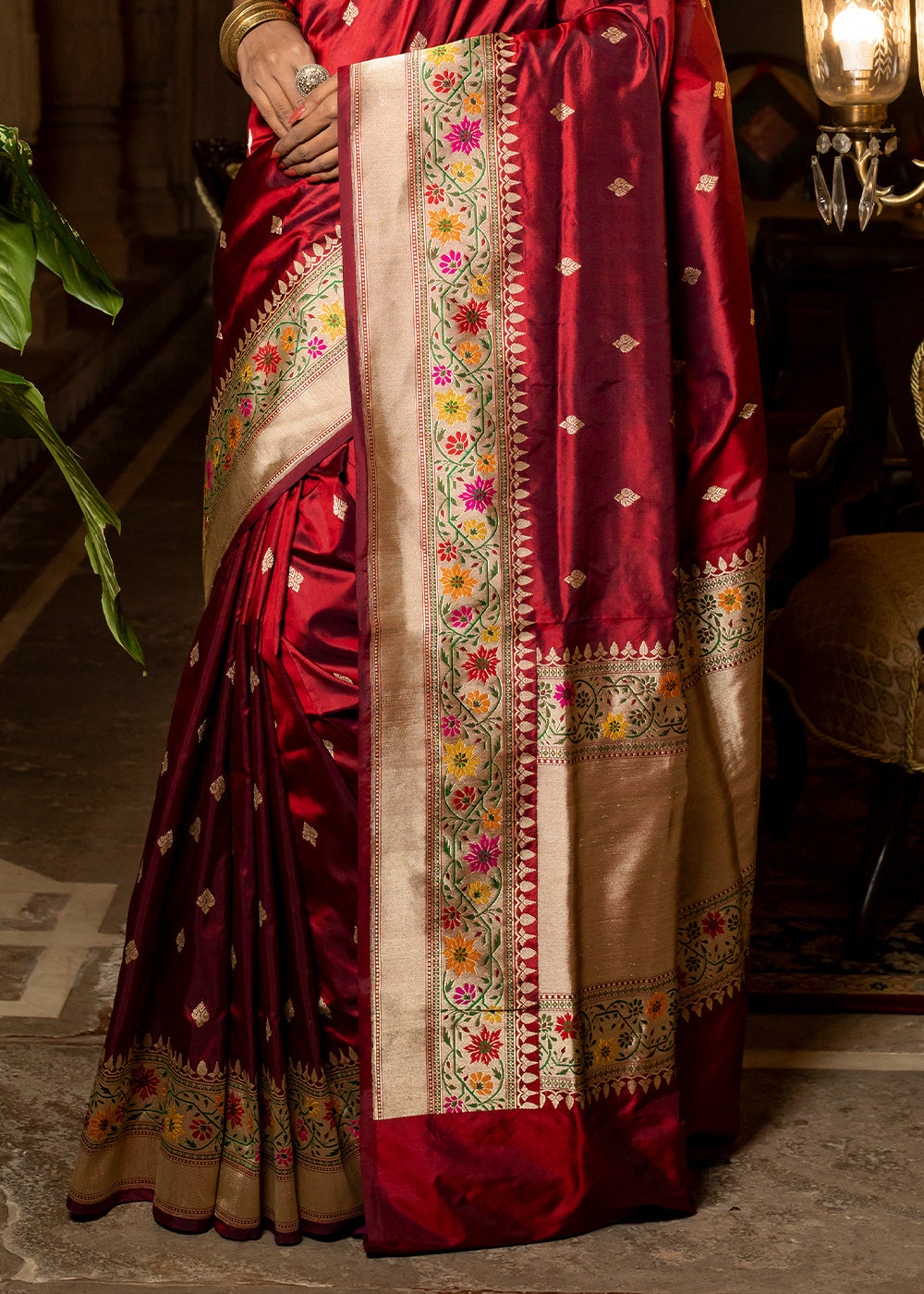 Merlot Red Hand Woven Katan Pure Silk Saree