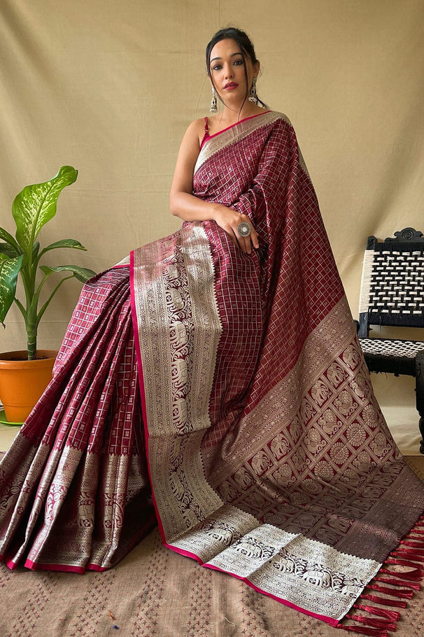 Aubergine Purple Kanjivaram Silk Saree