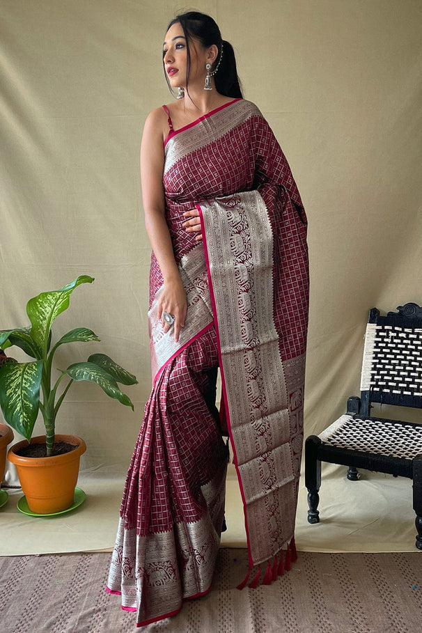 Aubergine Purple Kanjivaram Silk Saree