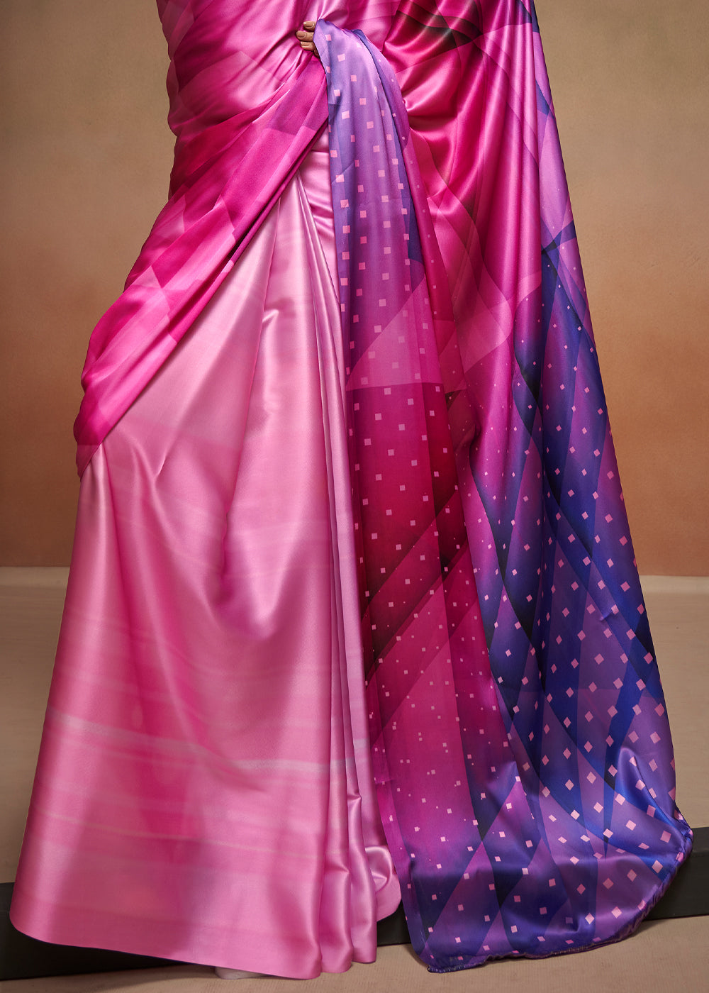 Carissma Pink Printed Satin Silk Saree