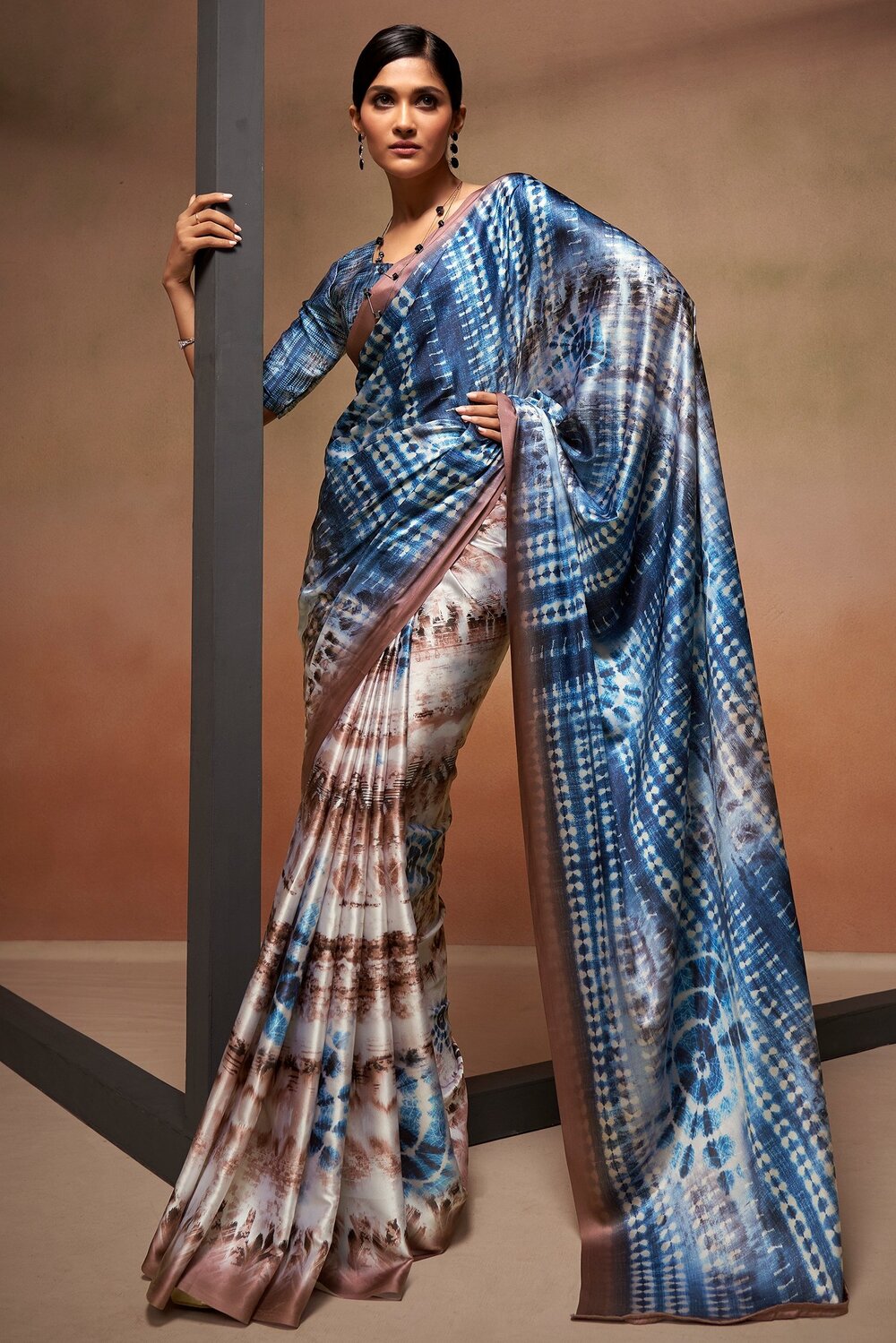 Wild Blue Yonder Printed Satin Silk Saree