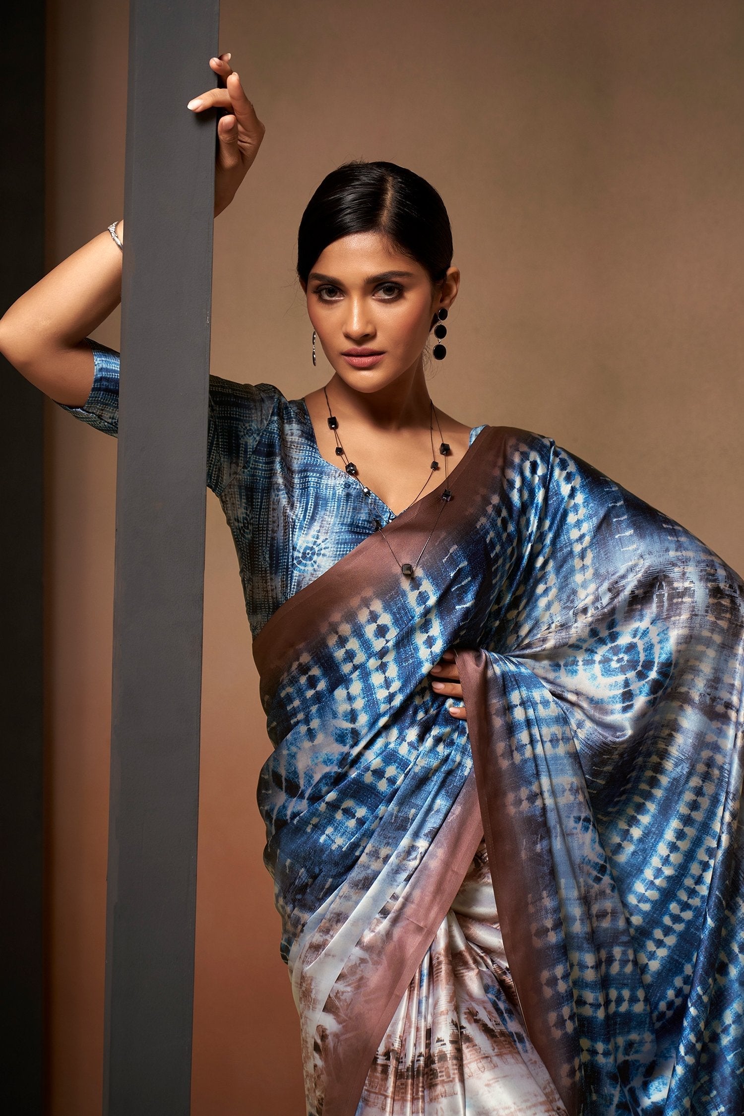 Wild Blue Yonder Printed Satin Silk Saree