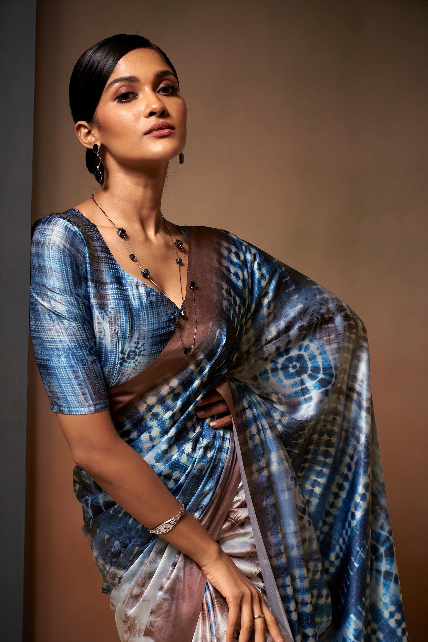 Wild Blue Yonder Printed Satin Silk Saree