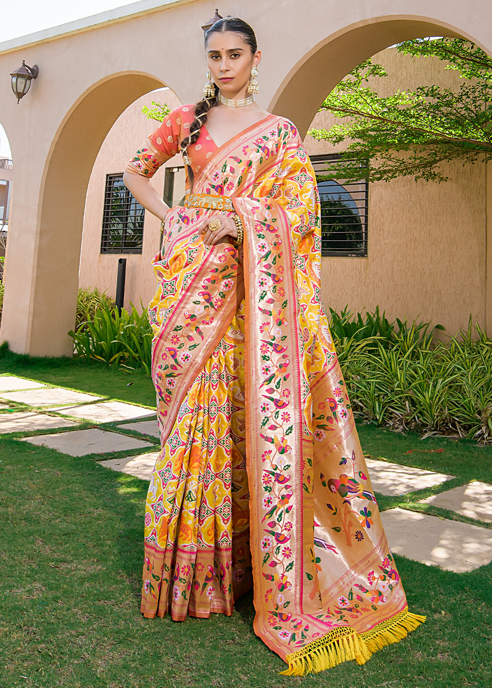 Old Gold Yellow Woven Paithani Silk Saree