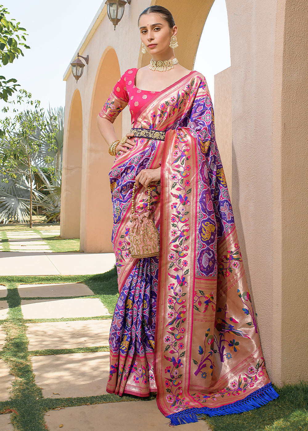 Eggplant Purple Woven Paithani Silk Saree