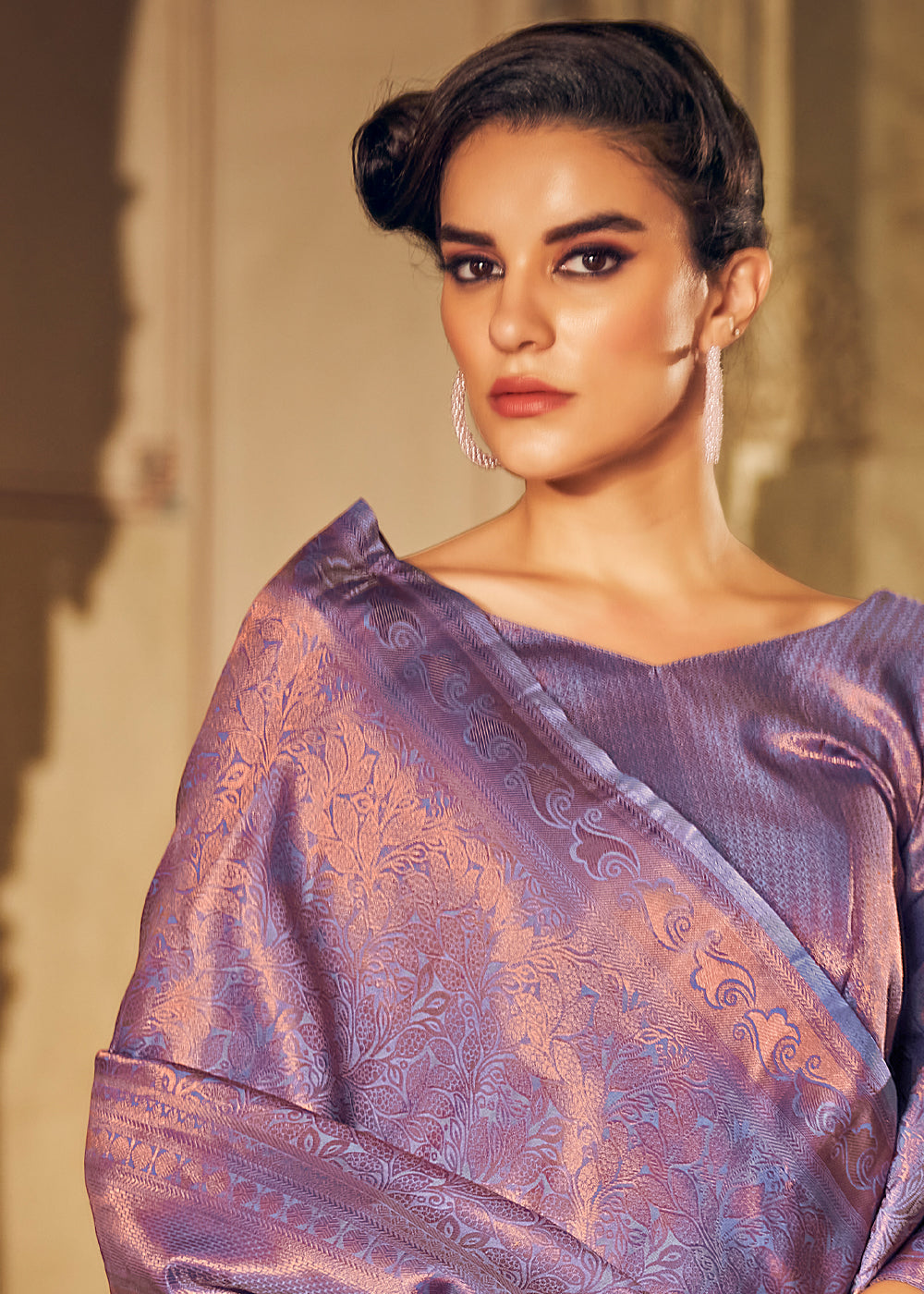 Lilac Luster Purple Dual Tone Kanjivaram Silk Saree