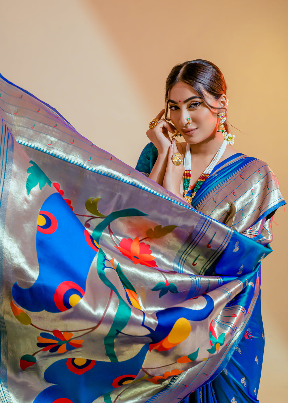 Pacific Blue Woven Paithani Silk Saree