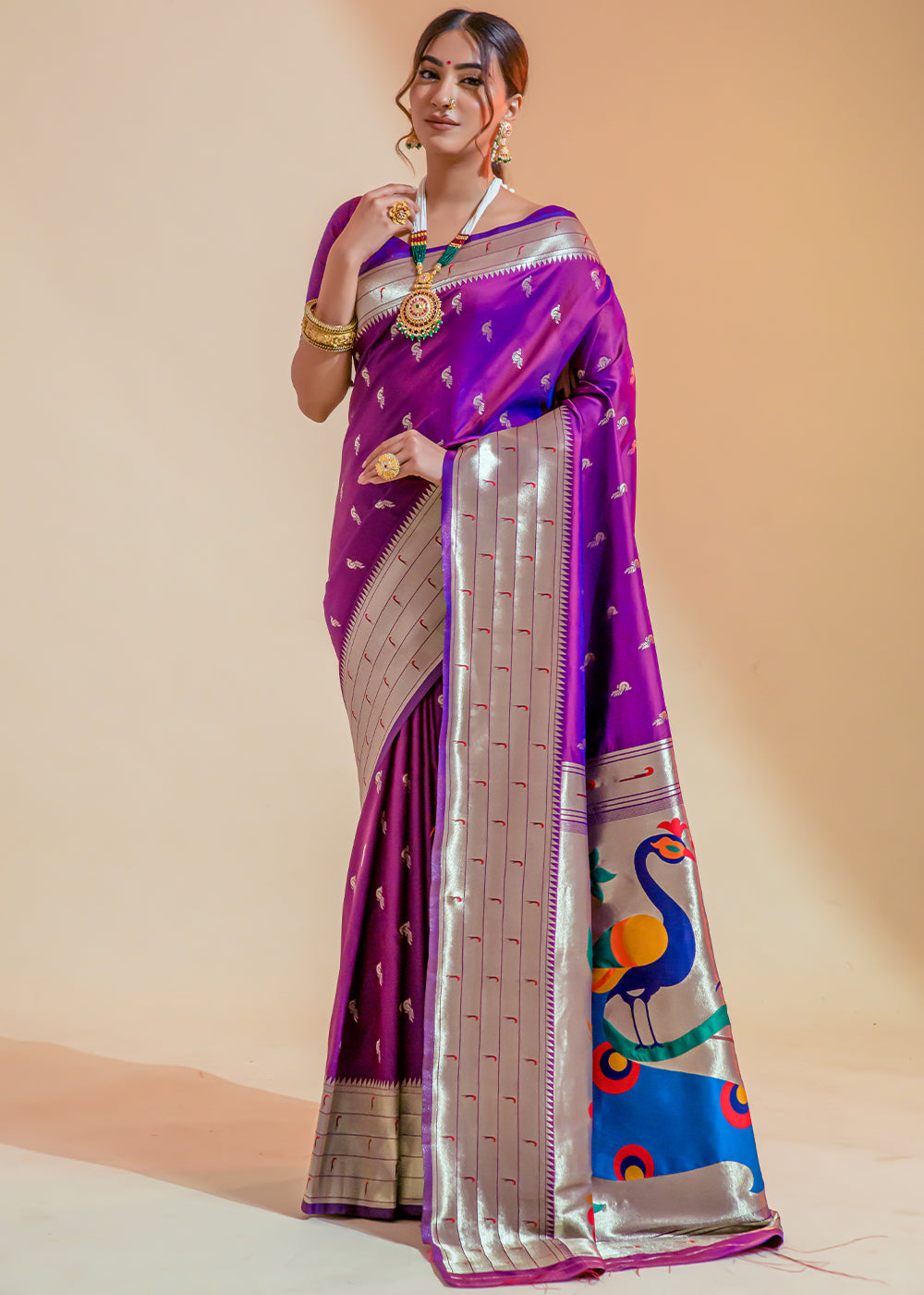 Seance Purple Woven Paithani Silk Saree