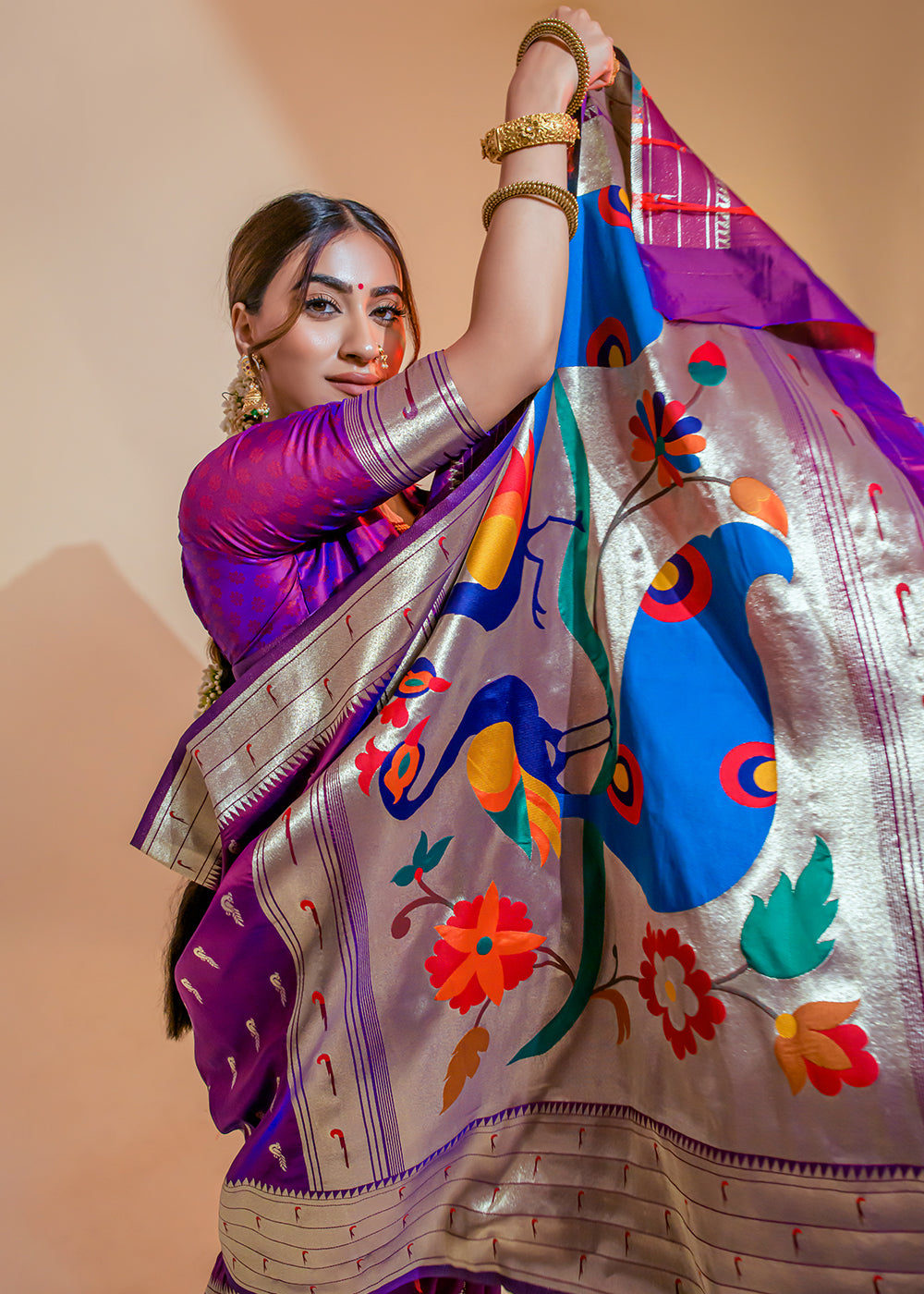 Seance Purple Woven Paithani Silk Saree