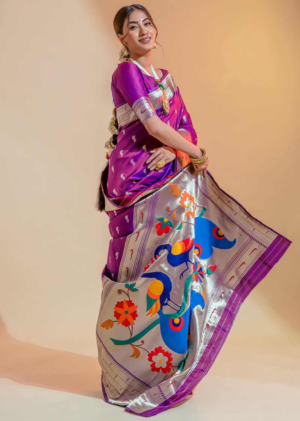 Seance Purple Woven Paithani Silk Saree